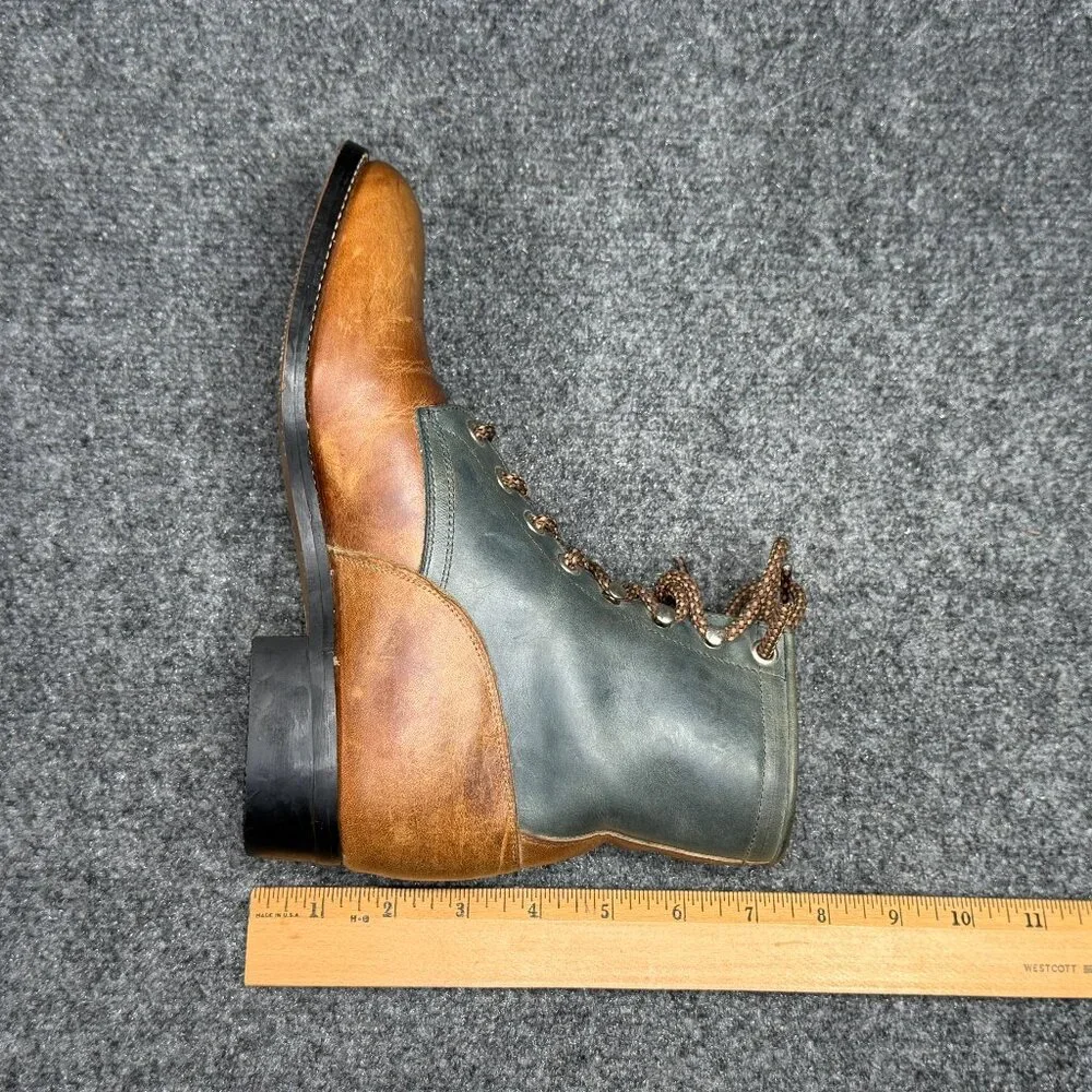 Justin Conductor Boots Boys Size 3.5 Brown Green Leather Vintage Lace Up Western